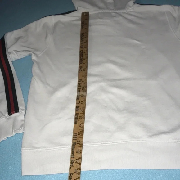 LIBERTADOR hooded sweatshirt dark green and red stripes on long sleeves size M - Picture 7 of 8